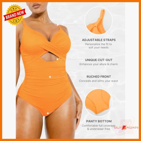 Large Tummy Control One Piece Swimsuit Push Up Built-in Bra Adjustable Straps - Picture 4 of 7